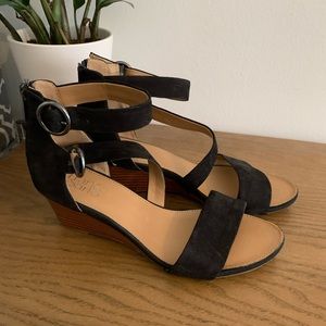Franco Sarto Wedge Black Sandals Size 7.5